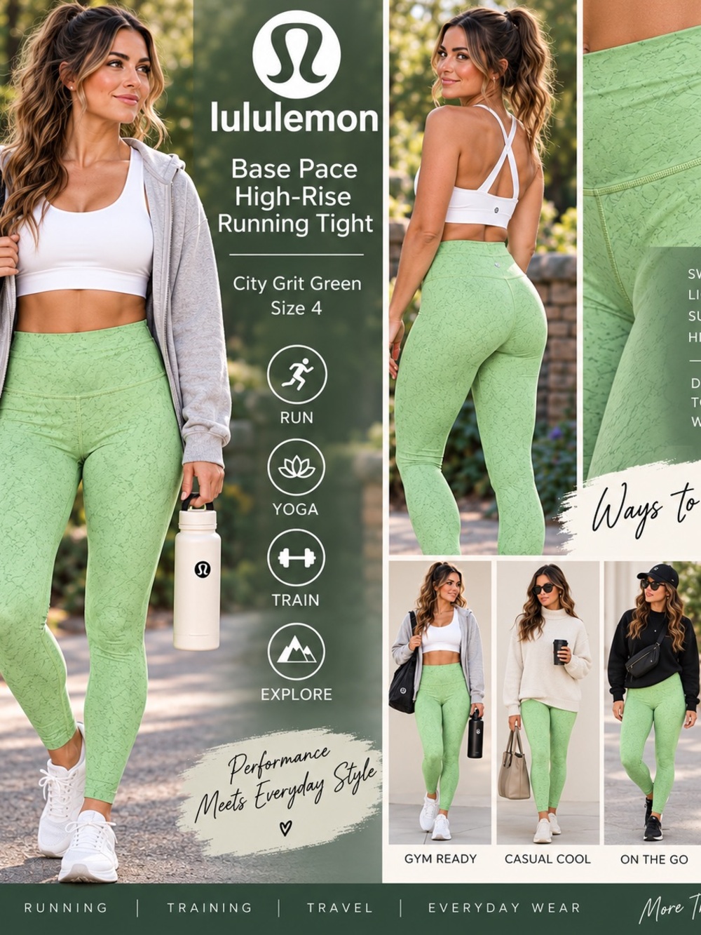 lululemon athletica Base Pace High-Rise Tight in City Grit Green